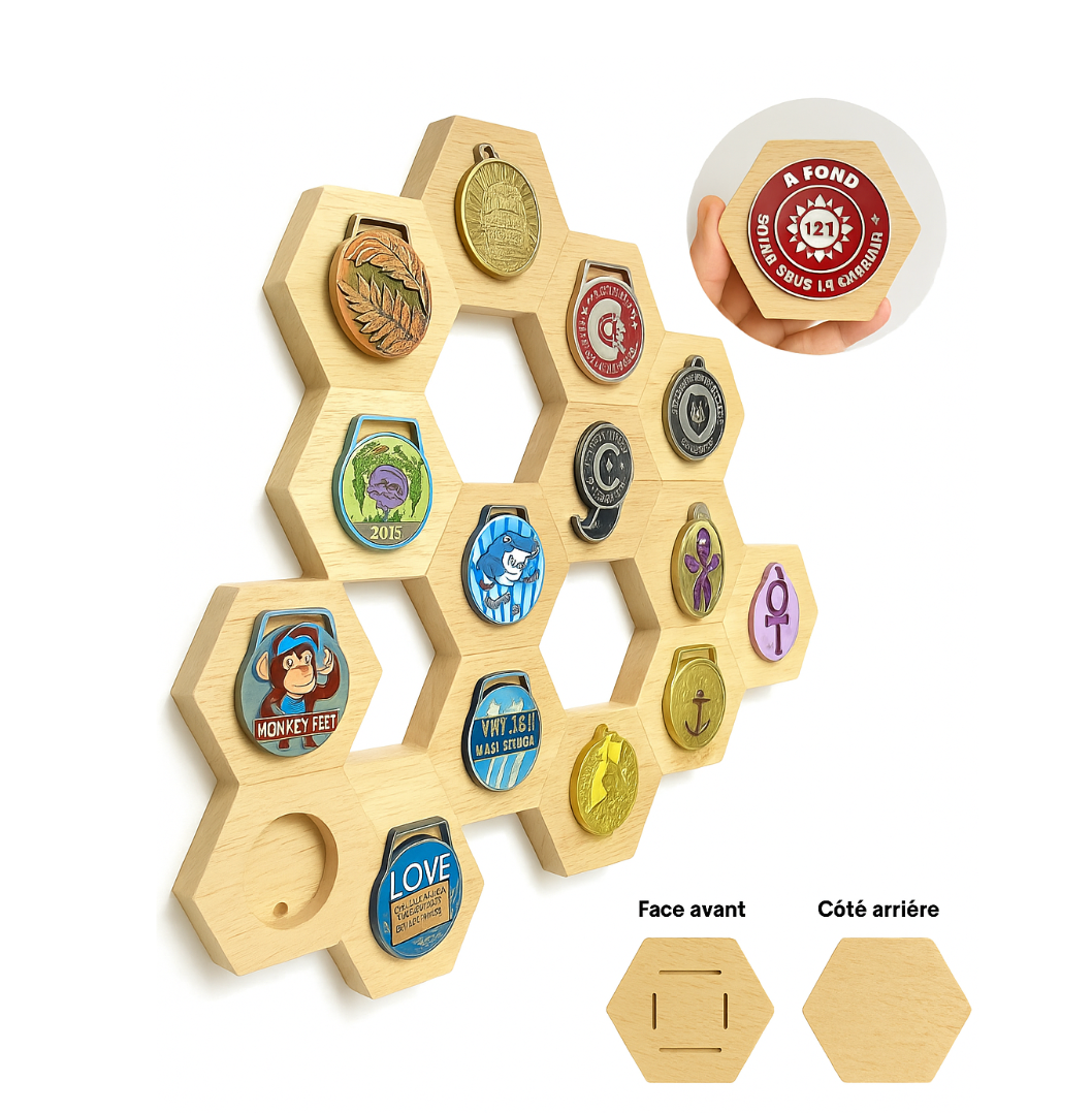 Présentoirs de Médailles Hexagonaux en Bois