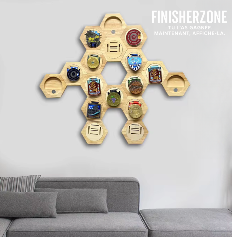 Présentoirs de Médailles Hexagonaux en Bois