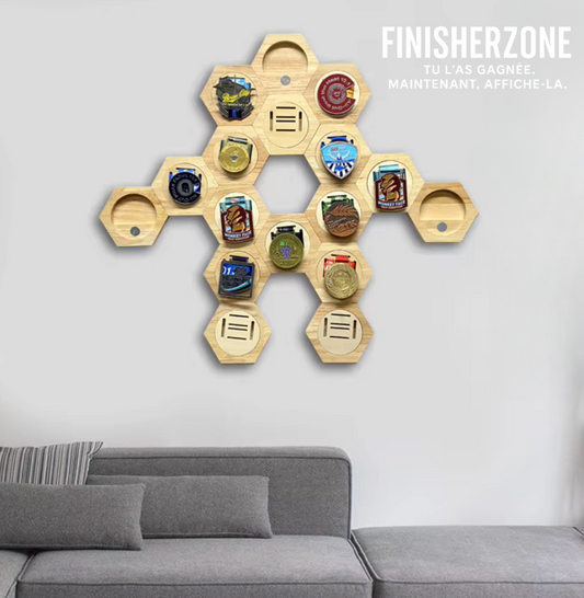 Présentoirs de Médailles Hexagonaux en Bois