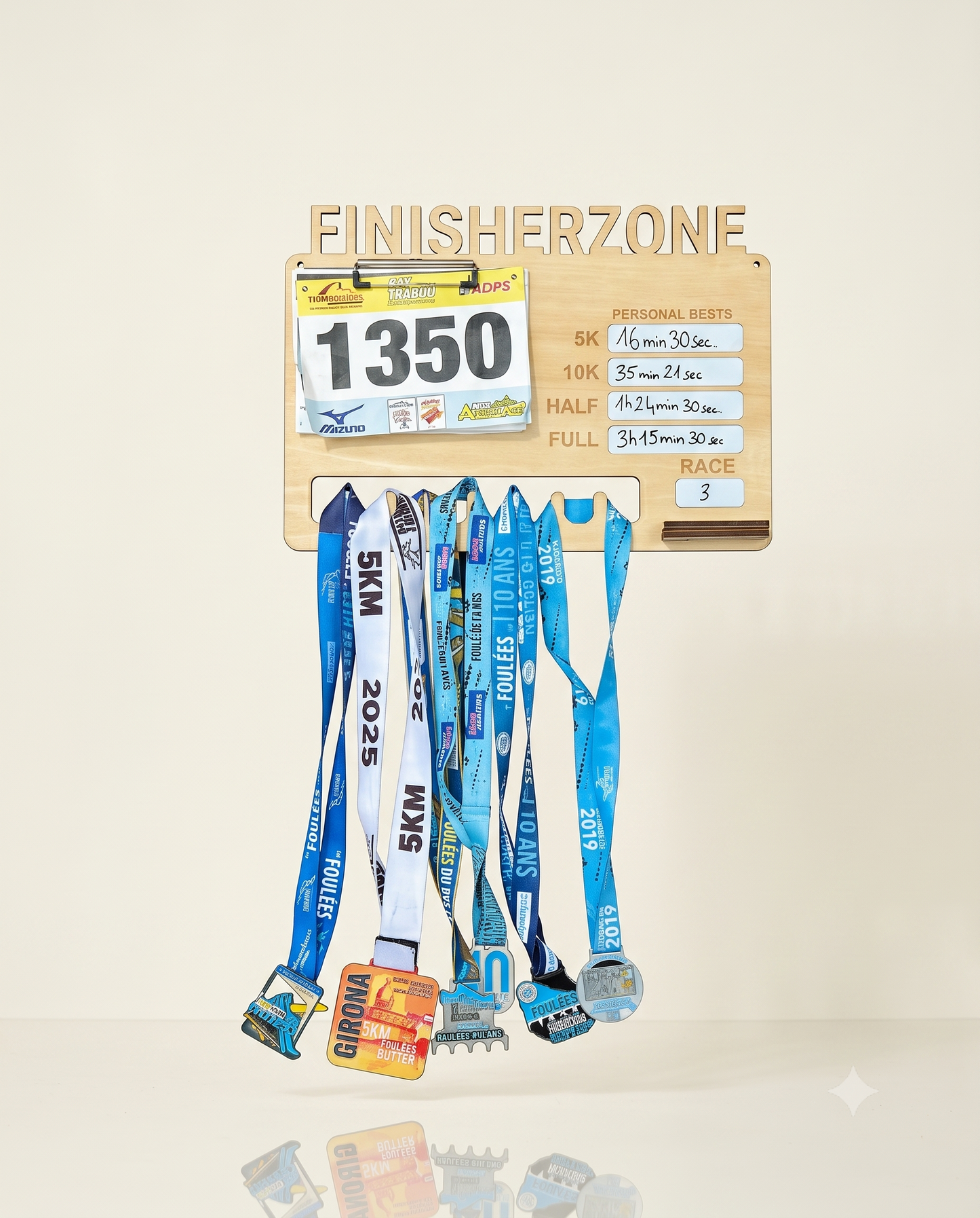 Le "Tableau des Records" Support Médailles & Dossard (Édition Bois) - Finisherzone