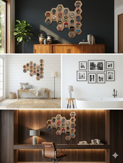 Présentoirs de Médailles Hexagonaux en Bois - Finisherzone