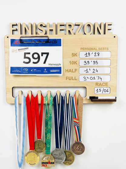 Le "Tableau des Records" Support Médailles & Dossard (Édition Bois) - Finisherzone