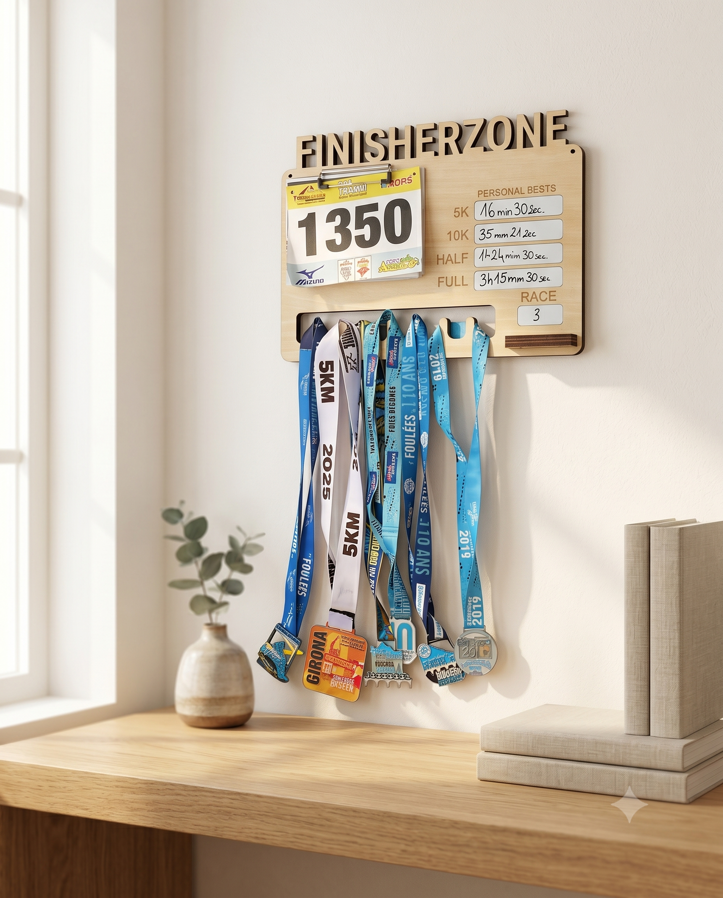 Le "Tableau des Records" Support Médailles & Dossard (Édition Bois) - Finisherzone