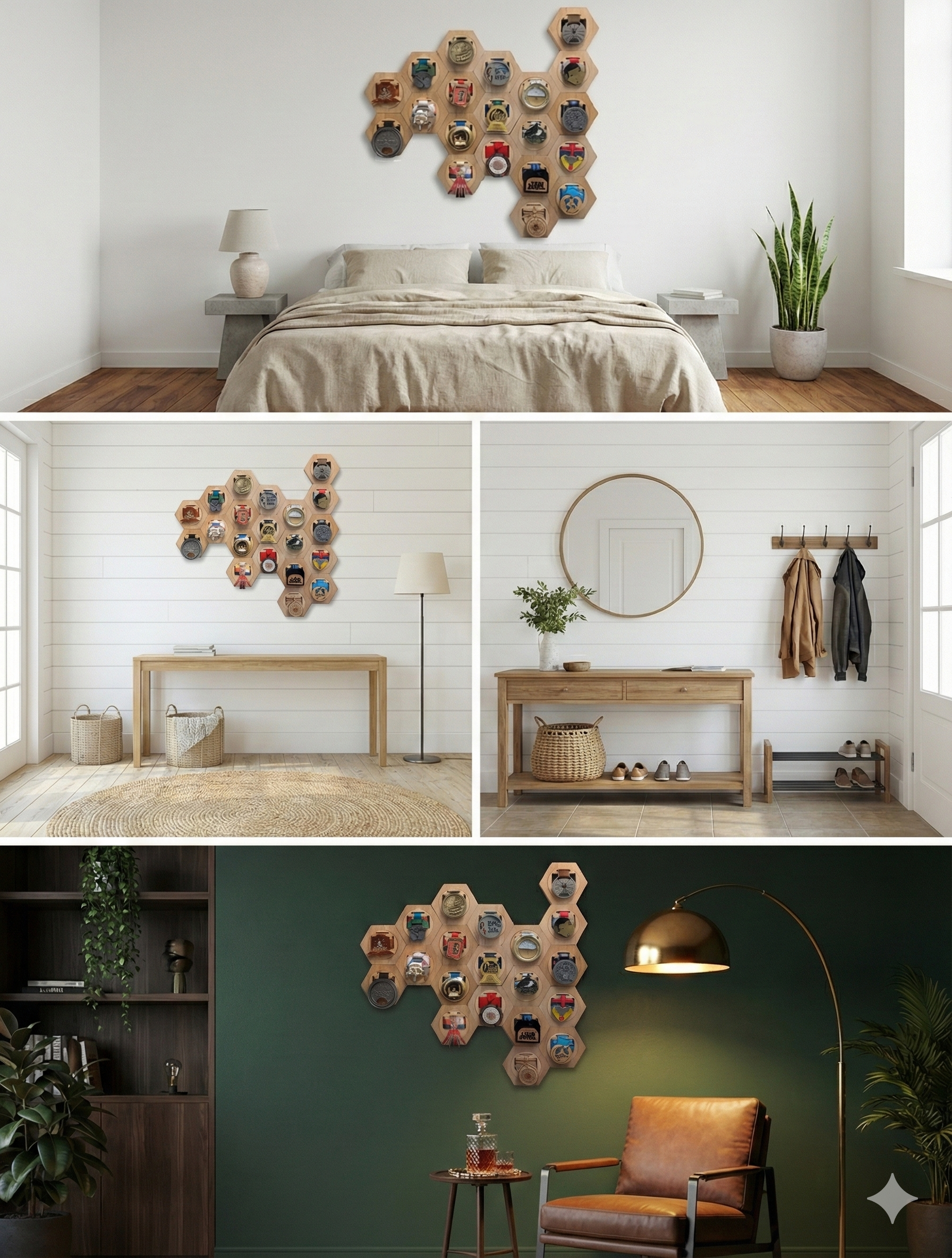 Présentoirs de Médailles Hexagonaux en Bois - Finisherzone