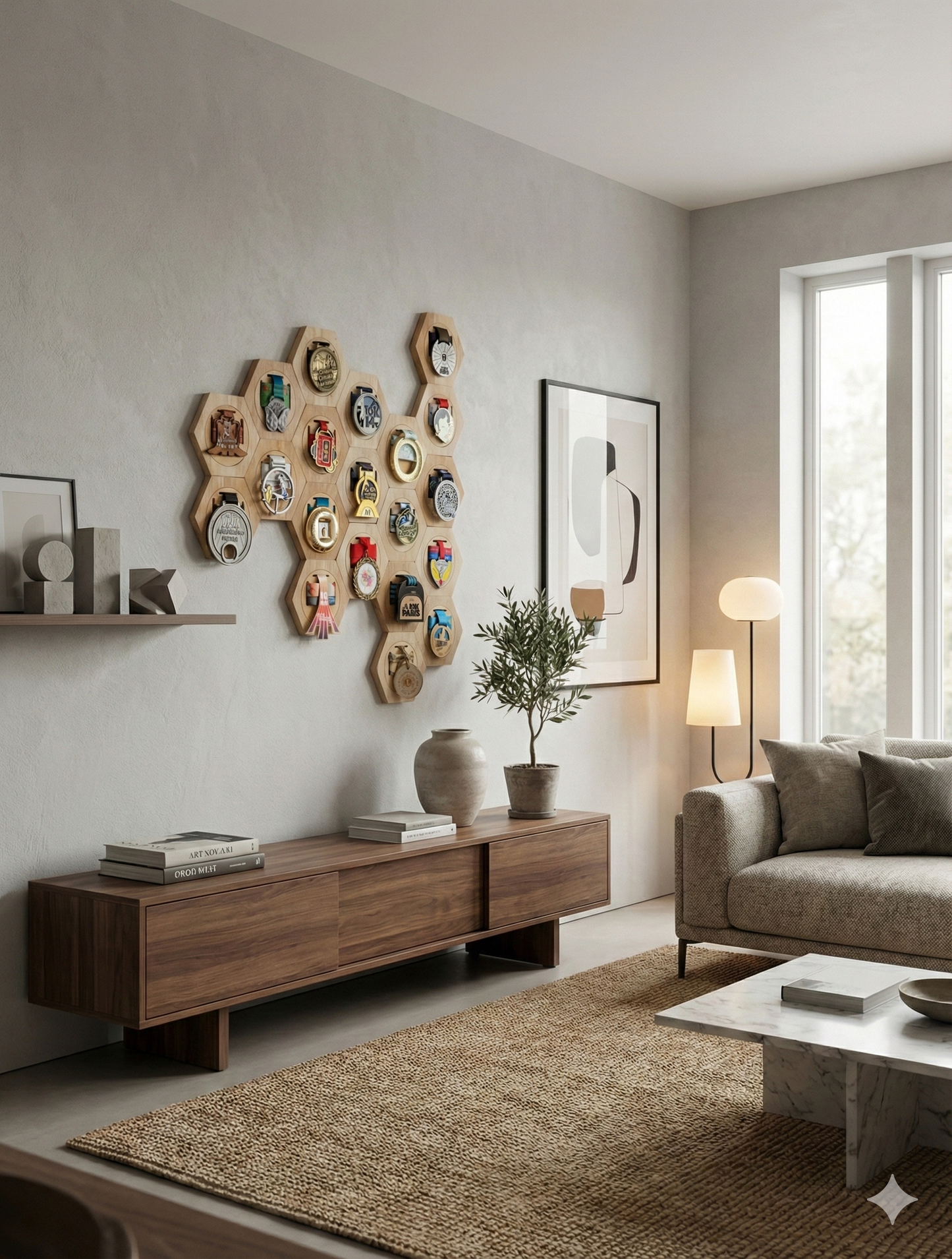 Présentoirs de Médailles Hexagonaux en Bois - Finisherzone