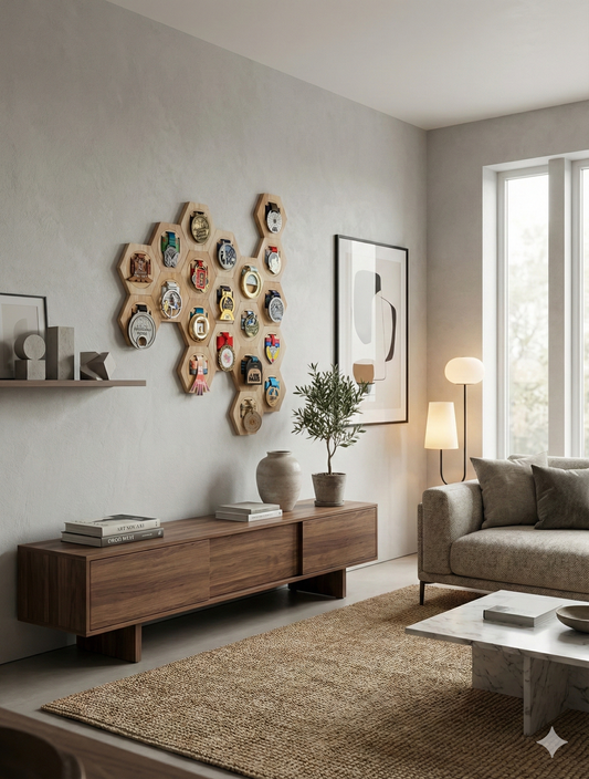 Présentoirs de Médailles Hexagonaux en Bois - Finisherzone