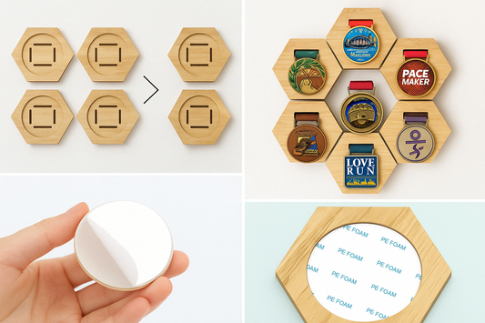 Présentoirs de Médailles Hexagonaux en Bois